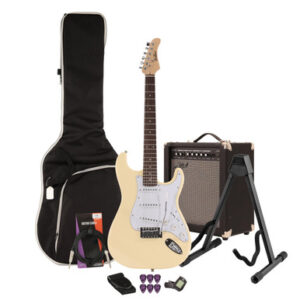 EastCoast ST1 Electric Guitar Starter Pack in Vintage White with 35W Amp & Accessories
