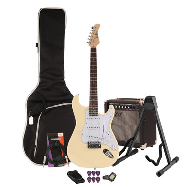 EastCoast ST1 Electric Guitar Starter Pack in Vintage White with 15W Amp & Accessories