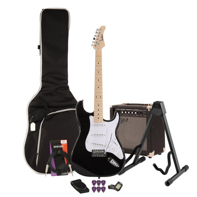 EastCoast ST1 Electric Guitar Starter Pack in Black with 15W Amp & Accessories
