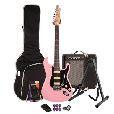 EastCoast ST2 Electric Guitar Starter Pack in Bubblegum Metallic with 35W Amp & Accessories