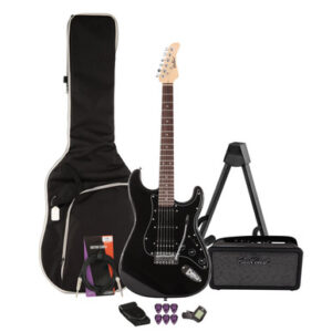 EastCoast ST2 Electric Guitar Starter Pack in Black Metallic with Bounce 15W Amp & Accessories