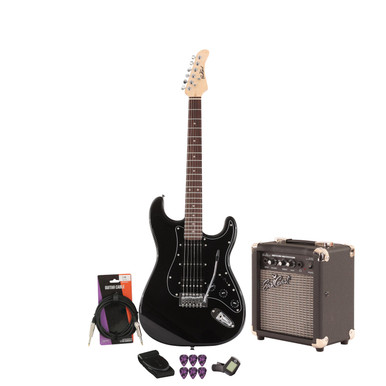 EastCoast ST2 Electric Guitar Starter Pack in Black Metallic with 10W Amp & Accessories