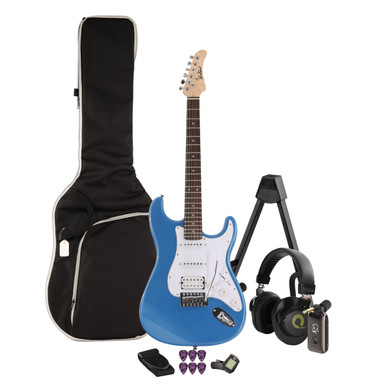 EastCoast ST2 Electric Guitar Silent Bundle in Ocean Blue Metallic with Headphone Amp & Accessories
