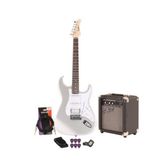 EastCoast ST2 Electric Guitar Starter Pack in Slick Silver with 10W Amp & Accessories