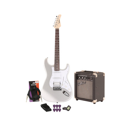 EastCoast ST2 Electric Guitar Starter Pack in Slick Silver with 10W Amp & Accessories