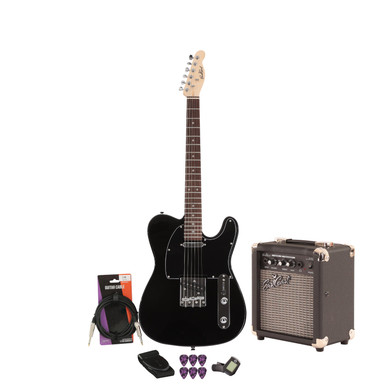 EastCoast T1 Electric Guitar Starter Pack in Black (Rosewood) with 10W Amp & Accessories
