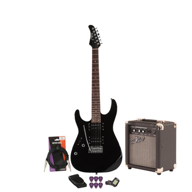 EastCoast HM1 Left Handed Electric Guitar Starter Pack in Black with 10W Amp & Accessories