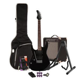 EastCoast HM1 Left Handed Electric Guitar Starter Pack in Black with 35W Amp & Accessories