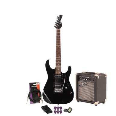 EastCoast HM1 Electric Guitar Starter Pack in Black with 10W Amp & Accessories