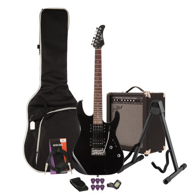 EastCoast HM1 Electric Guitar Starter Pack in Black with 35W Amp & Accessories