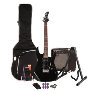 EastCoast HM1 Electric Guitar Starter Pack in Black with 15W Amp & Accessories