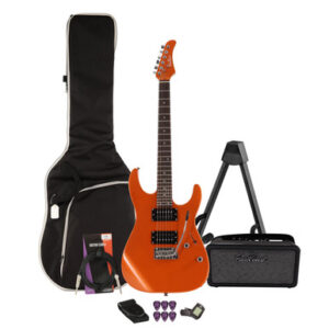 EastCoast HM1 Electric Guitar Starter Pack In Metallic Orange with Bounce 15W Amp & Accessories