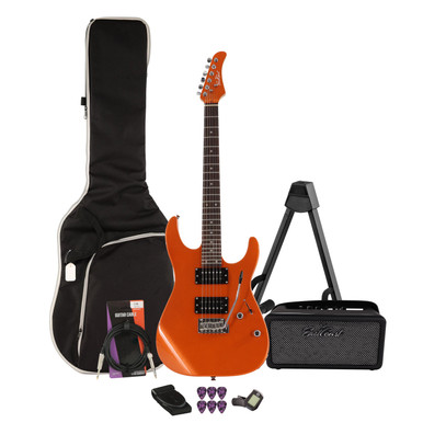 EastCoast HM1 Electric Guitar Starter Pack In Metallic Orange with Bounce 15W Amp & Accessories