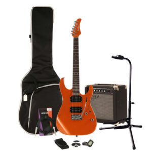 EastCoast HM1 Electric Guitar Starter Pack in Metallic Orange with 15W Amp & Accessories