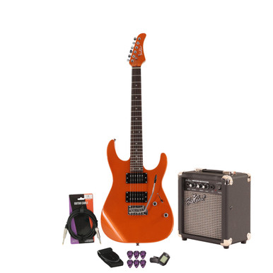 EastCoast HM1 Electric Guitar Starter Pack in Metallic Orange with 10W Amp & Accessories