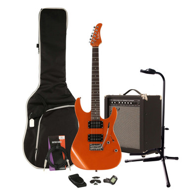 EastCoast HM1 Electric Guitar Starter Pack in Metallic Orange with 35W Amp & Accessories