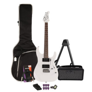 EastCoast HM1 Electric Guitar Starter Pack In White with Bounce 15W Amp & Accessories