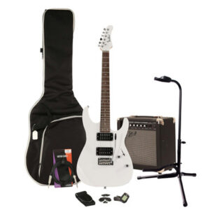 EastCoast HM1 Electric Guitar Starter Pack in White with 15W Amp & Accessories