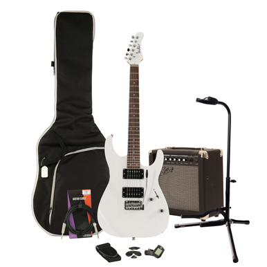 EastCoast HM1 Electric Guitar Starter Pack in White with 15W Amp & Accessories