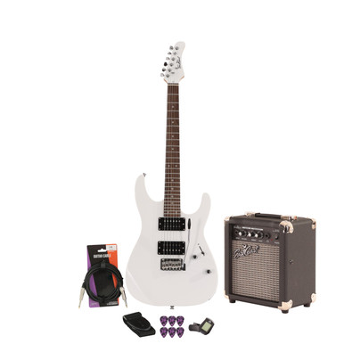 EastCoast HM1 Electric Guitar Starter Pack in White with 10W Amp & Accessories