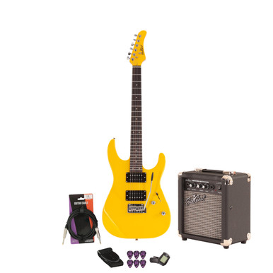 EastCoast HM1 Electric Guitar Starter Pack in Yellow 10W Amp & Accessories