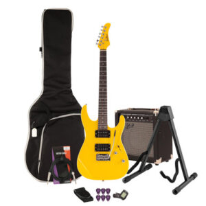 EastCoast HM1 Electric Guitar Starter Pack in Yellow 15W Amp & Accessories
