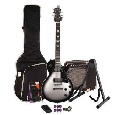 EastCoast L1 Electric Guitar Starter Pack in Silver Burst With 15W Amp & Accessories