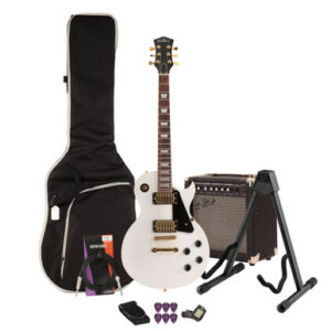EastCoast L1 Electric Guitar Starter Pack in White 15W Amp & Accessories