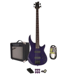EastCoast MB4 Bass Guitar Starter Pack in Purple with 15W Amp & Accessories