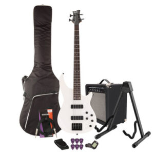EastCoast MB4 Bass Guitar Starter Pack in Pearl White Starter Pack with 25W Amp & Accessories