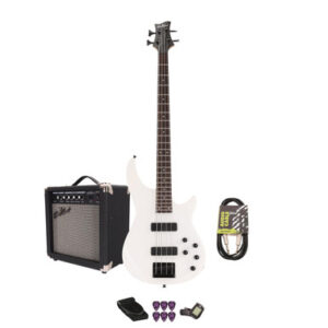 EastCoast MB4 Bass Guitar Starter Pack in Pearl White with 15W Amp & Accessories