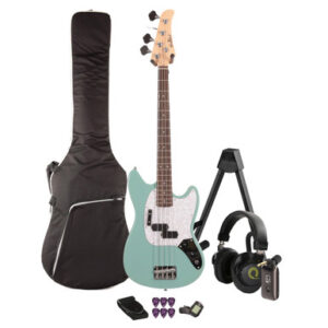 EastCoast MSB Bass Guitar Silent Bundle in Daphne Blue with Headphone Amp & Accessories