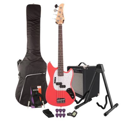 EastCoast MSB Bass Guitar Starter Pack in Fiesta Red with 25W Amp & Accessories