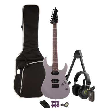 EastCoast MT1 Electric Guitar Silent Bundle in Stone Grey with Headphone Amp & Accessories