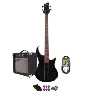 EastCoast MTB Bass Guitar Starter Pack in Satin Black with 15W Amp & Accessories