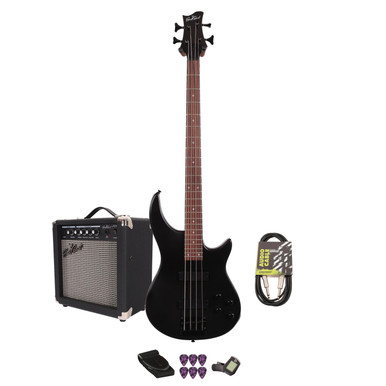 EastCoast MTB Bass Guitar Starter Pack in Satin Black with 15W Amp & Accessories