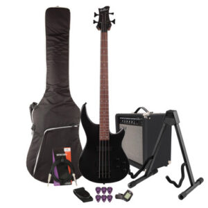 EastCoast MTB Bass Guitar Starter Pack in Satin Black with 25W Amp & Accessories