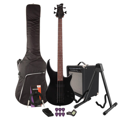 EastCoast MTB Bass Guitar Starter Pack in Satin Black with 25W Amp & Accessories