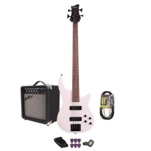 EastCoast MTB Bass Guitar Starter Pack in Satin White with 15W Amp & Accessories
