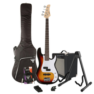 EastCoast PJ4 Bass Guitar Starter Pack in Sunburst with 25W Amp & Accessories