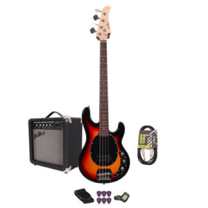 EastCoast SRB Bass Guitar Starter Pack in Three Tone Sunburst with 15W Amp & Accessories