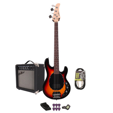 EastCoast SRB Bass Guitar Starter Pack in Three Tone Sunburst with 15W Amp & Accessories