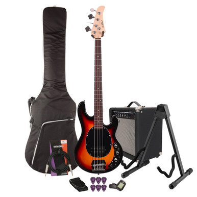 EastCoast SRB Bass Guitar Starter Pack in Three Tone Sunburst with 25W Amp & Accessories