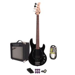 EastCoast SRB Bass Guitar Starter Pack in Black with 15W Amp & Accessories