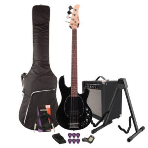 EastCoast SRB Bass Guitar Starter Pack in Black with 25W Amp & Accessories
