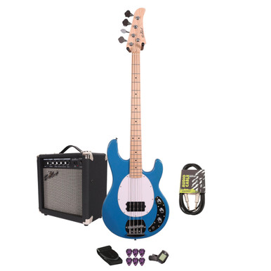 EastCoast SRB Bass Guitar Starter Pack in Miami Blue with 15W Amp & Accessories