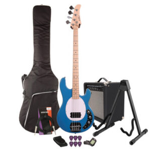 EastCoast SRB Bass Guitar Starter Pack in Miami Blue with 25W Amp & Accessories