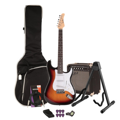 EastCoast ST1 Electric Guitar Starter Pack In Three Tone Sunburst with 15W Amp & Accessories