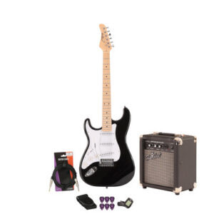 EastCoast ST1 Left Handed Electric Guitar Starter Pack in Black 10W Amp and Accessories