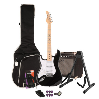 EastCoast ST1 Left Handed Electric Guitar Starter Pack in Black 15W Amp and Accessories